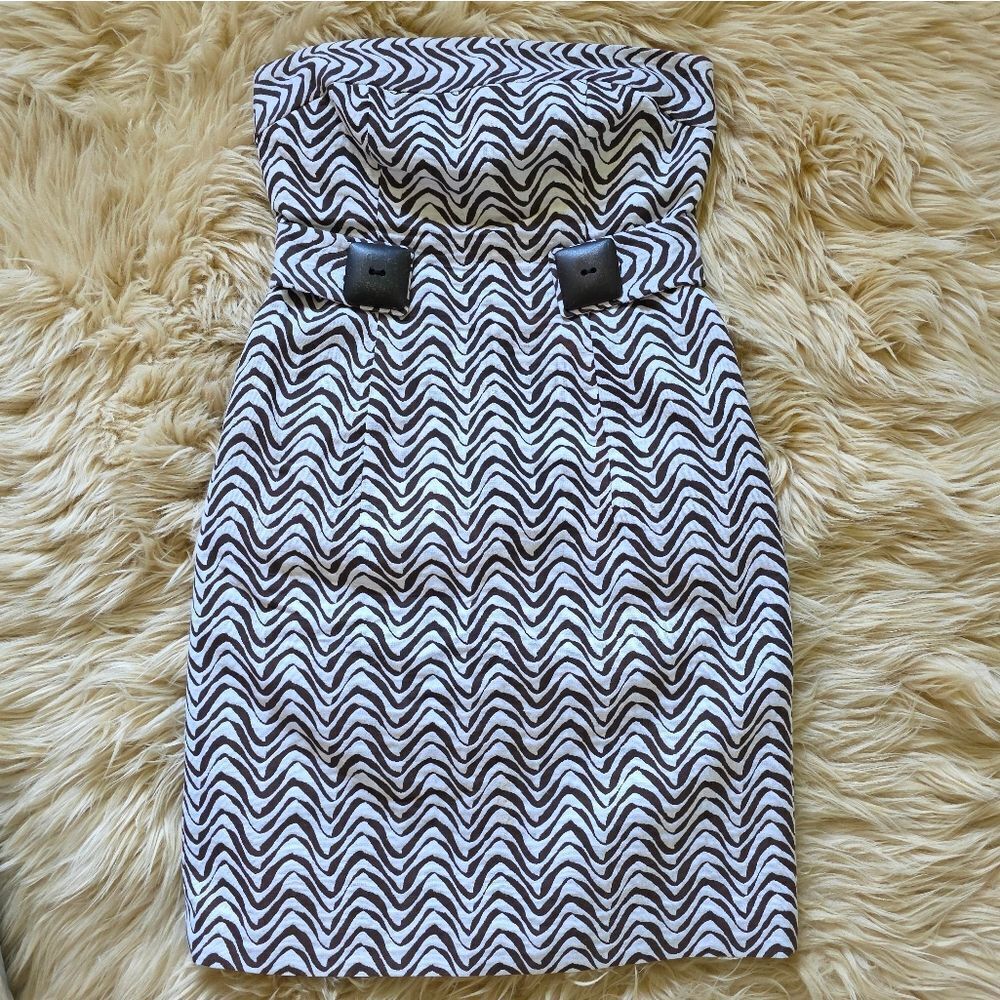 An Original Milly Of New York Brown And White Strapless Mini Dress Size 2